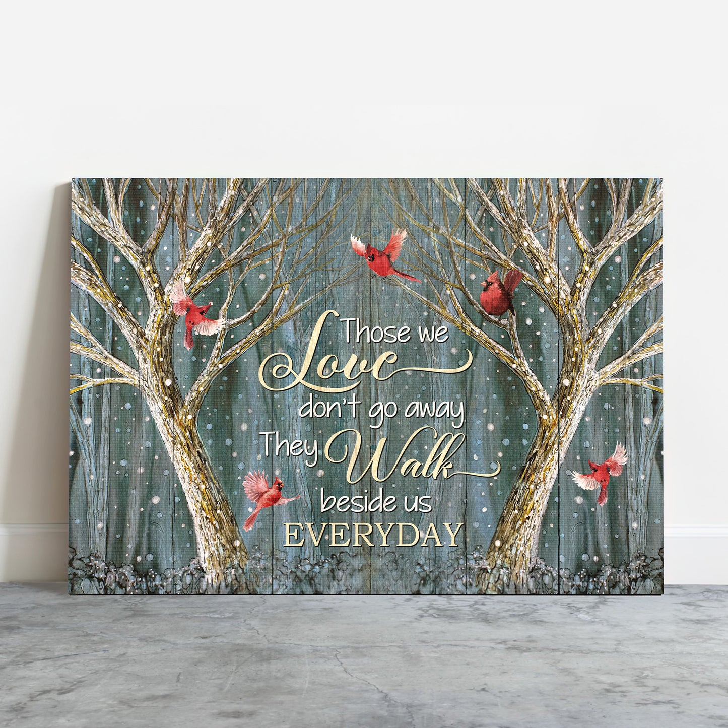 Memorial Premium Wrapped Landscape Canvas - Magic Forest, Winter Painting, Red Cardinal, Those We Love Don't Go Away - Heaven Gift For Members Family