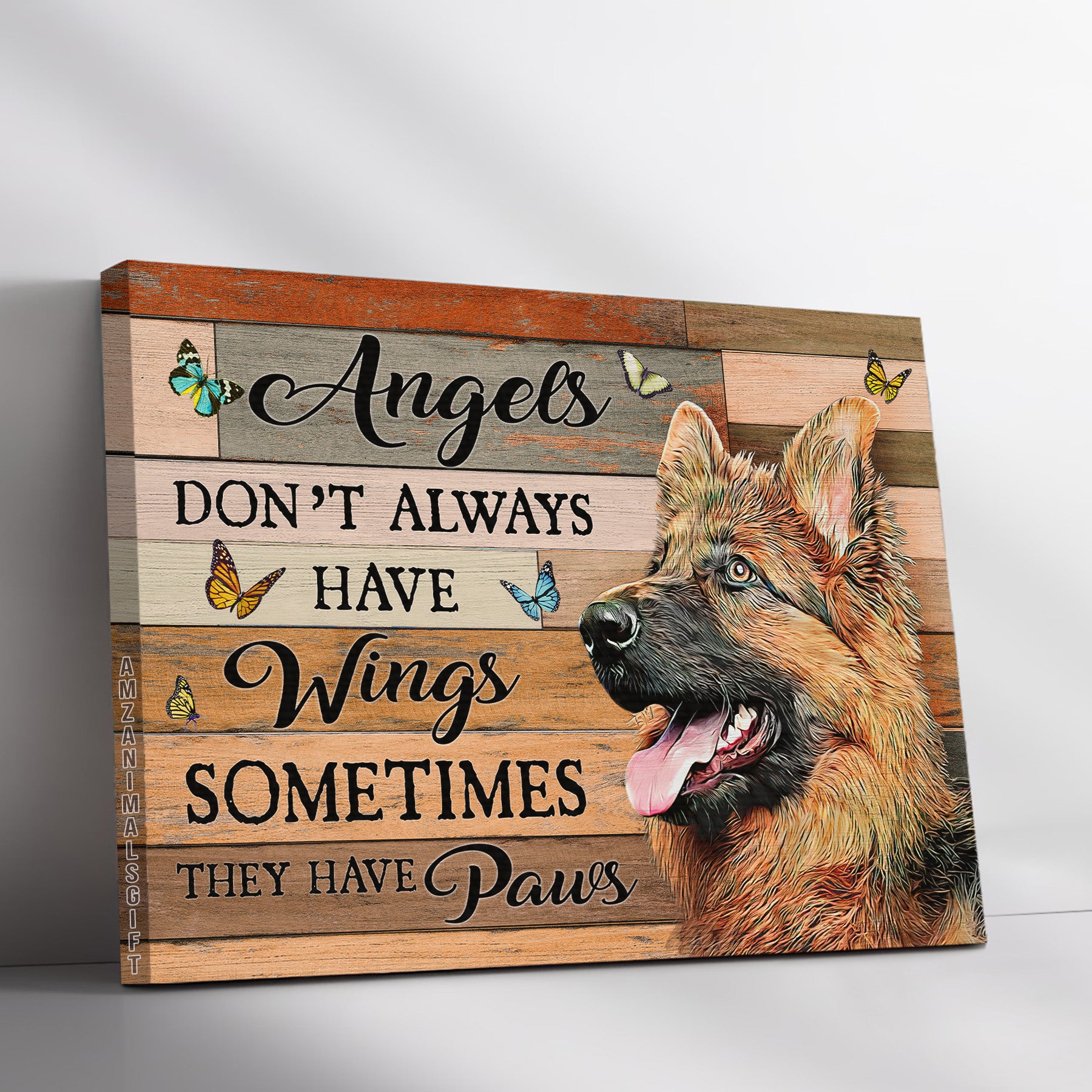 German Shepherd & Jesus Premium Wrapped Landscape Canvas - German Shepherd, Colorful Butterfly, Angels Don't Always Have Wings - Gift For Christian