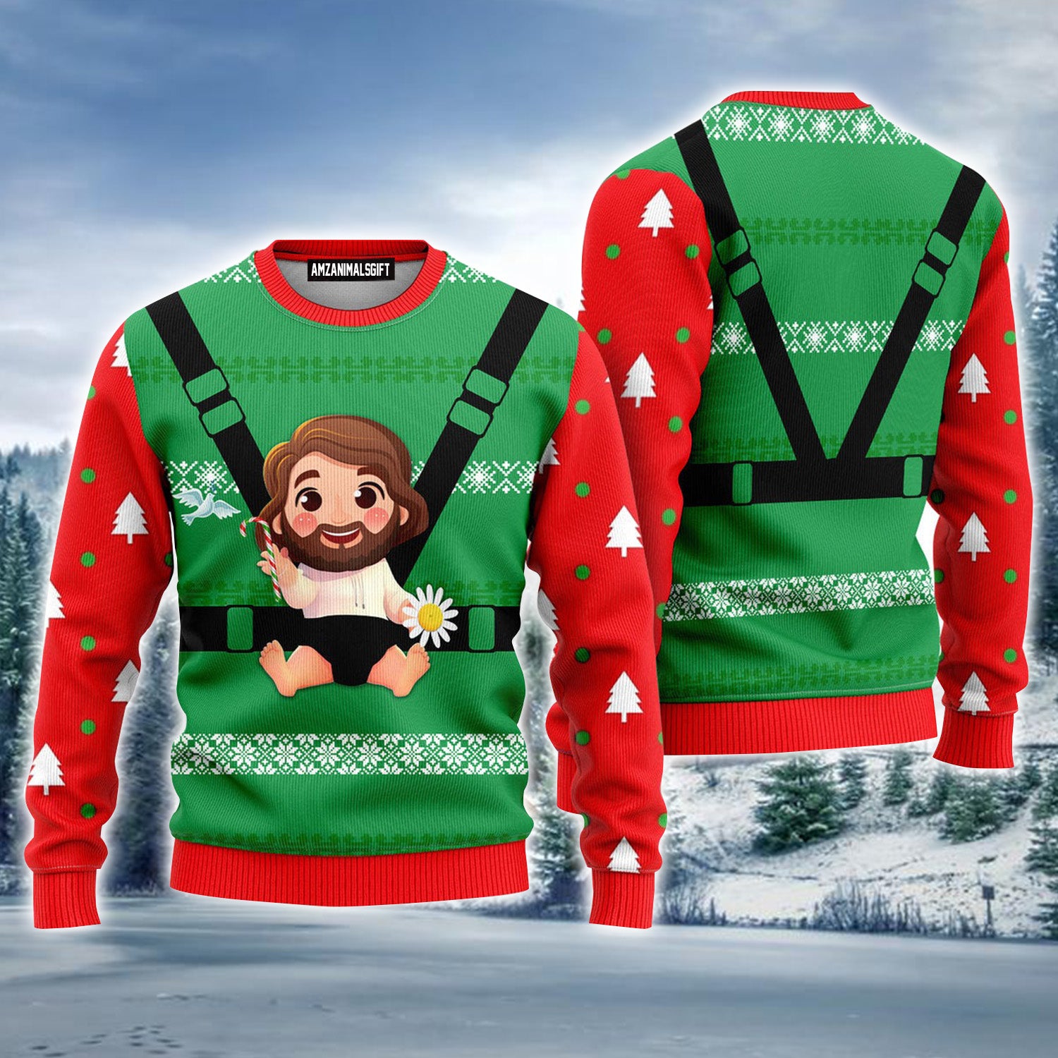 Jesus Baby Funny Red Green Ugly Christmas Sweater For Men & Women, Perfect Outfit For Christmas New Year Autumn Winter