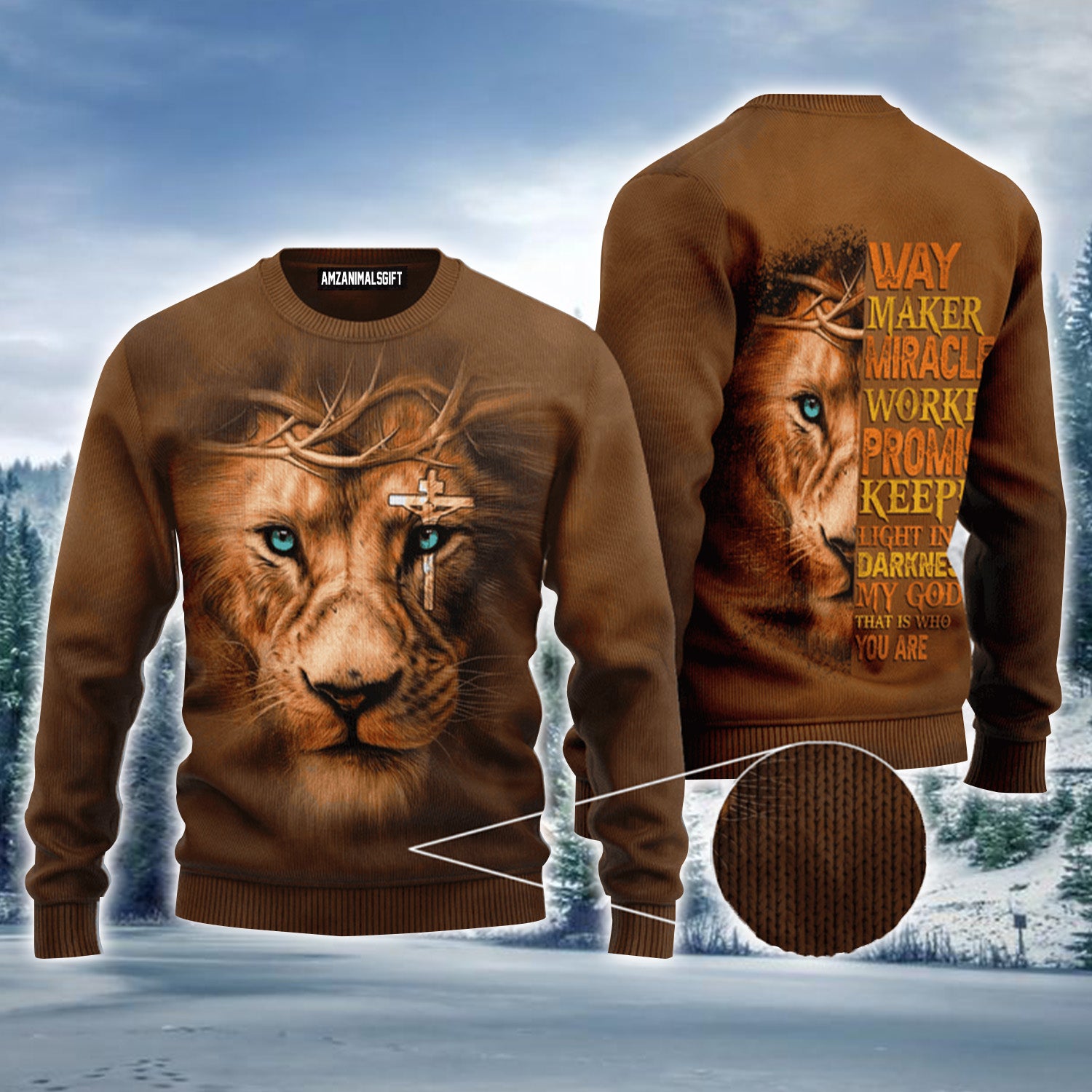 Cross Lion Crown Way Maker Miracle Worker Urly Sweater, Christmas Sweater For Men & Women - Perfect Gift For New Year, Winter, Christmas