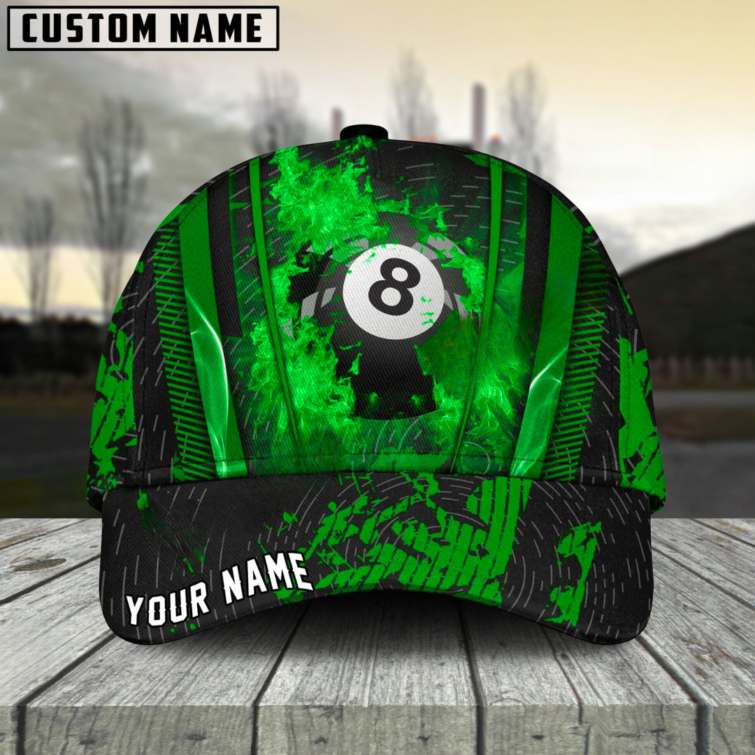 Customized Billiard Cap, Billiard Pool Ball 8 Abstracts Grunge Texture Personalized Name 3D Hats, Best Billiard Pool Hat For Billiard Players (6 Colors)