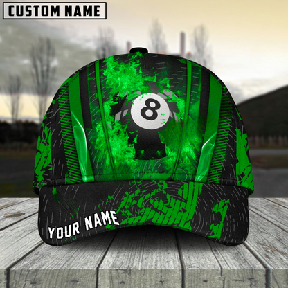 Customized Billiard Cap, Billiard Pool Ball 8 Abstracts Grunge Texture Personalized Name 3D Hats, Best Billiard Pool Hat For Billiard Players (6 Colors)
