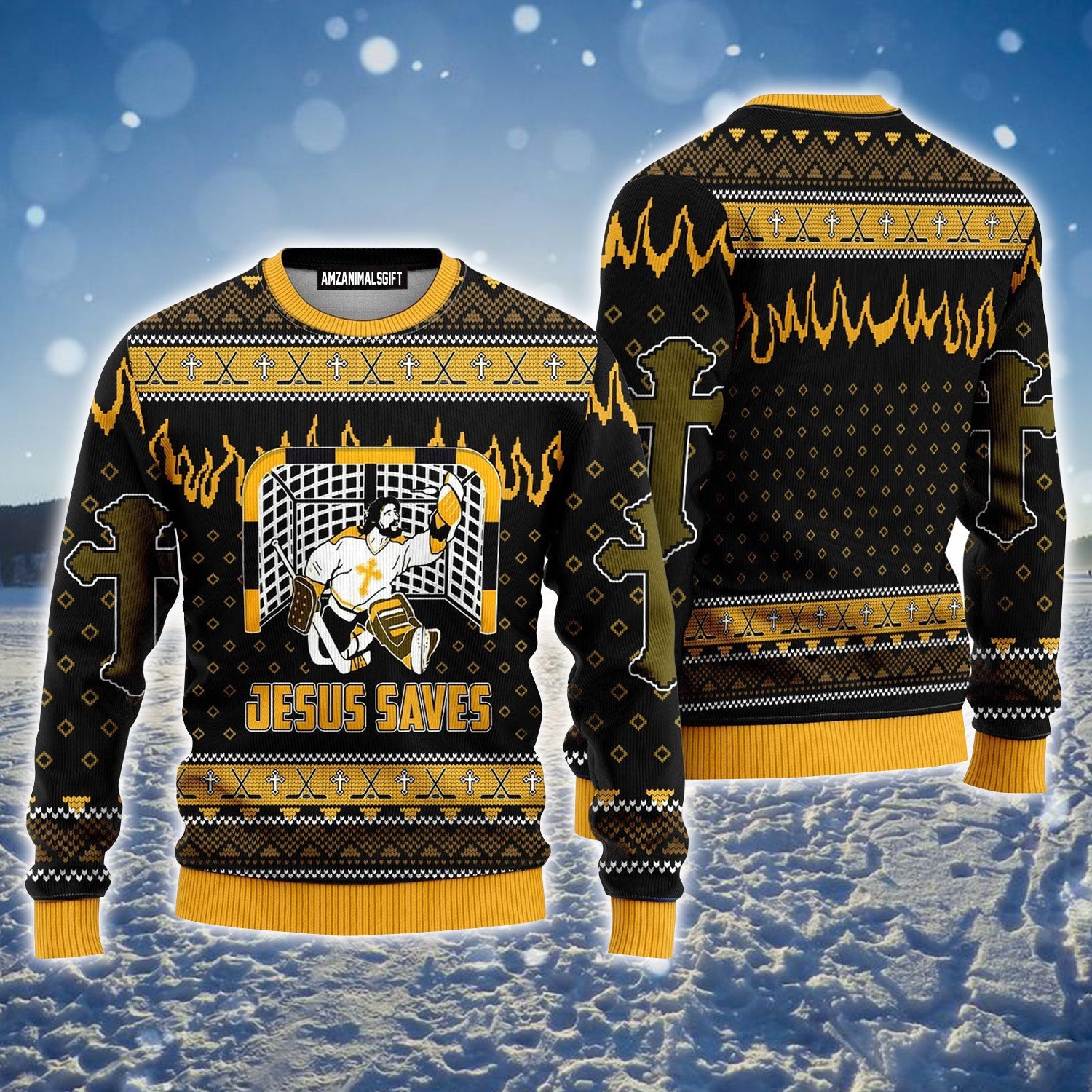 Jesus Hockey Ugly Christmas Sweater For Men & Women, Perfect Outfit For Christmas New Year Autumn Winter