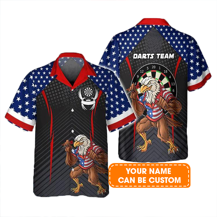 Customized Darts Hawaiian Shirt, Darts Eagle American, Personalized Name Hawaiian Shirt For Men - Perfect Gift For Darts Lovers, Darts Players