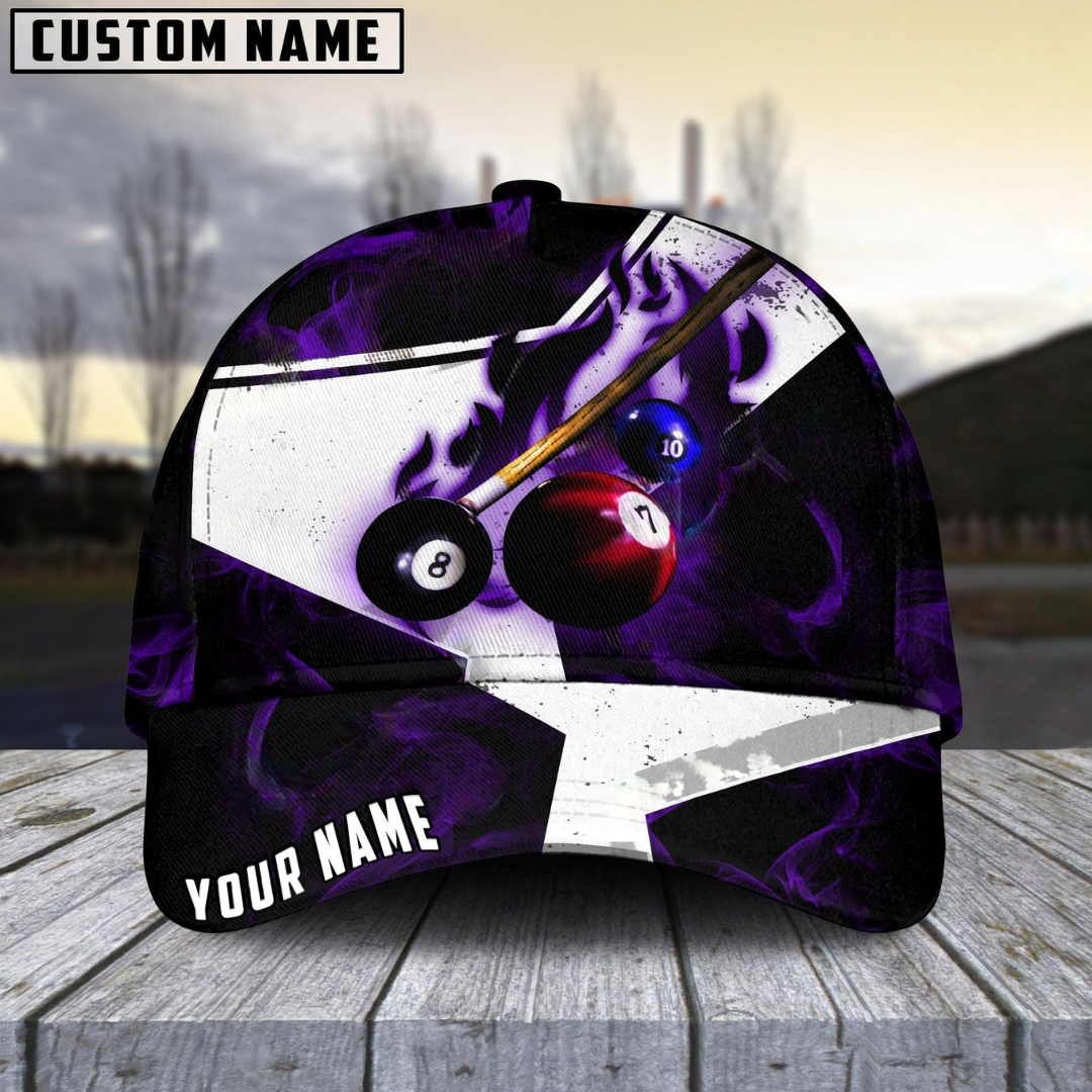 Customized Billiard Cap, Billiard Pool Ball 8 Dark Flame Stroke Personalized Name 3D Hats, Best Billiard Pool Hat For Billiard Players (7 Colors)
