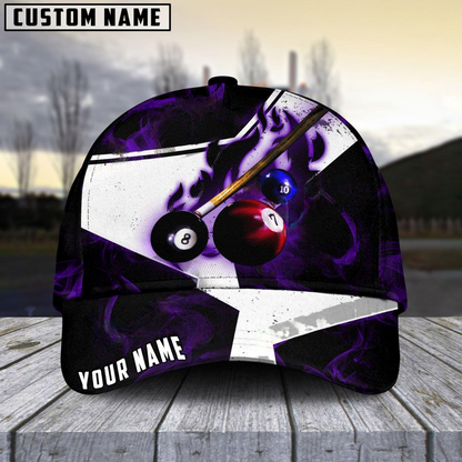 Customized Billiard Cap, Billiard Pool Ball 8 Dark Flame Stroke Personalized Name 3D Hats, Best Billiard Pool Hat For Billiard Players (7 Colors)