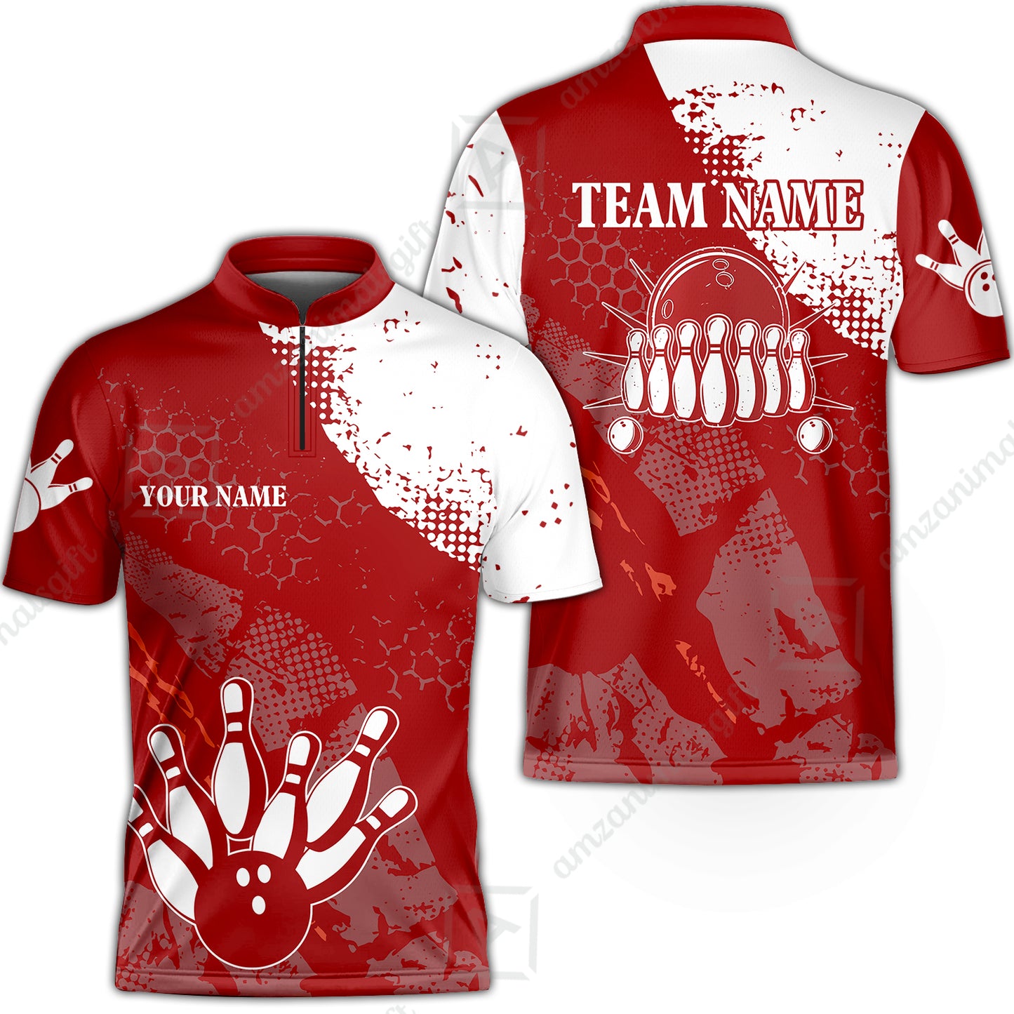 Custom Red and White Retro Bowling Team League Jersey Polo Shirts, Bowling Team Uniforms Jerseys, Personalized Name And Team Name