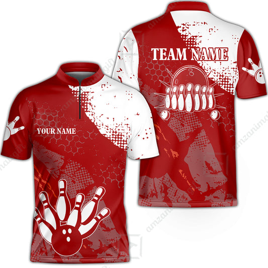 Custom Red and White Retro Bowling Team League Jersey Polo Shirts, Bowling Team Uniforms Jerseys, Personalized Name And Team Name