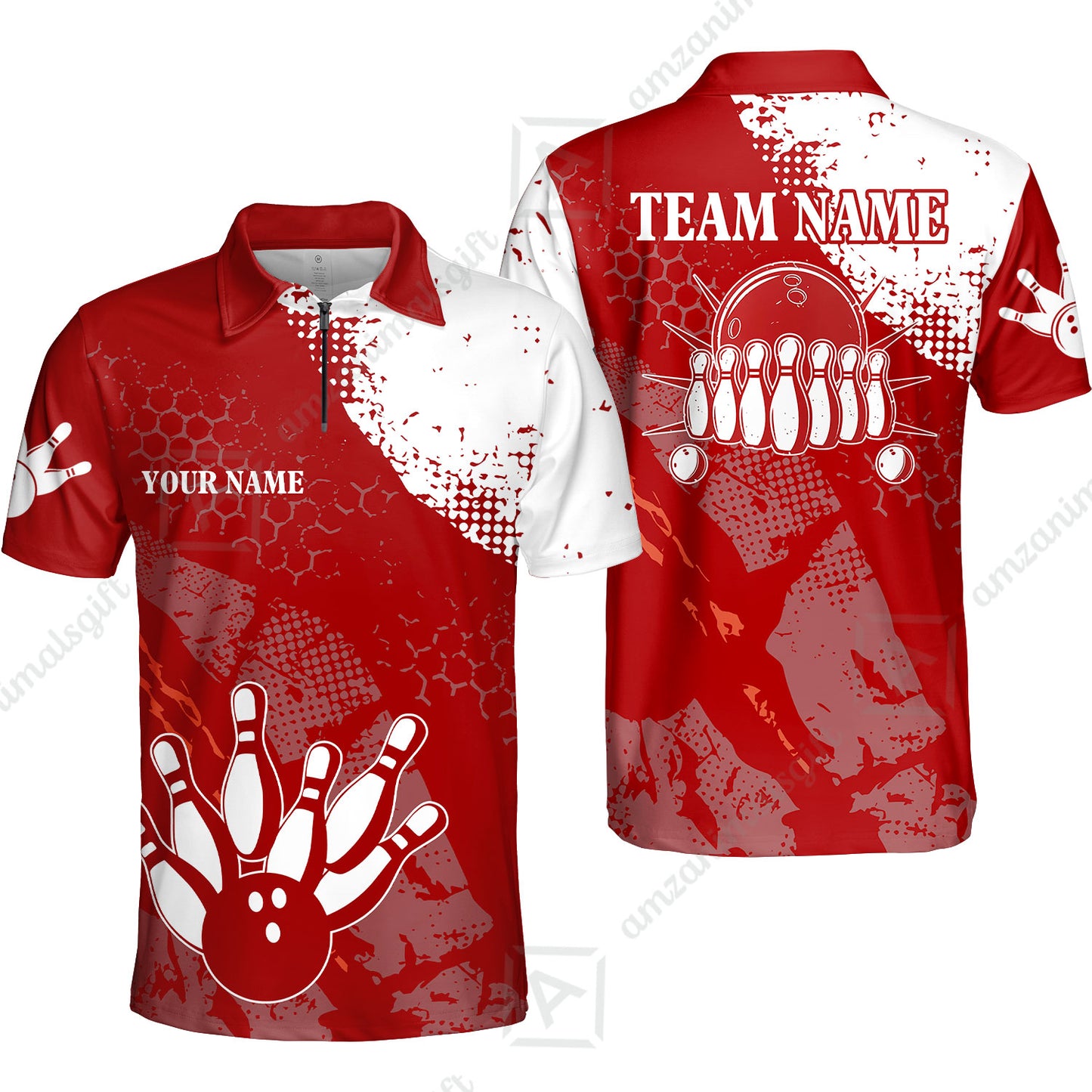 Custom Red and White Retro Bowling Team League Jersey Polo Shirts, Bowling Team Uniforms Jerseys, Personalized Name And Team Name