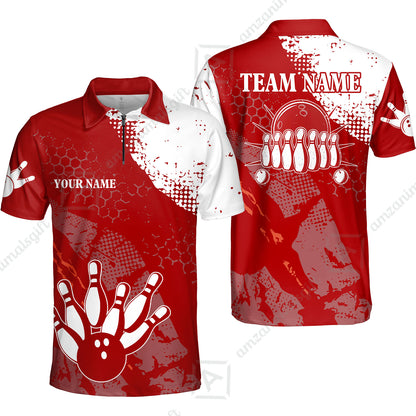 Custom Red and White Retro Bowling Team League Jersey Polo Shirts, Bowling Team Uniforms Jerseys, Personalized Name And Team Name