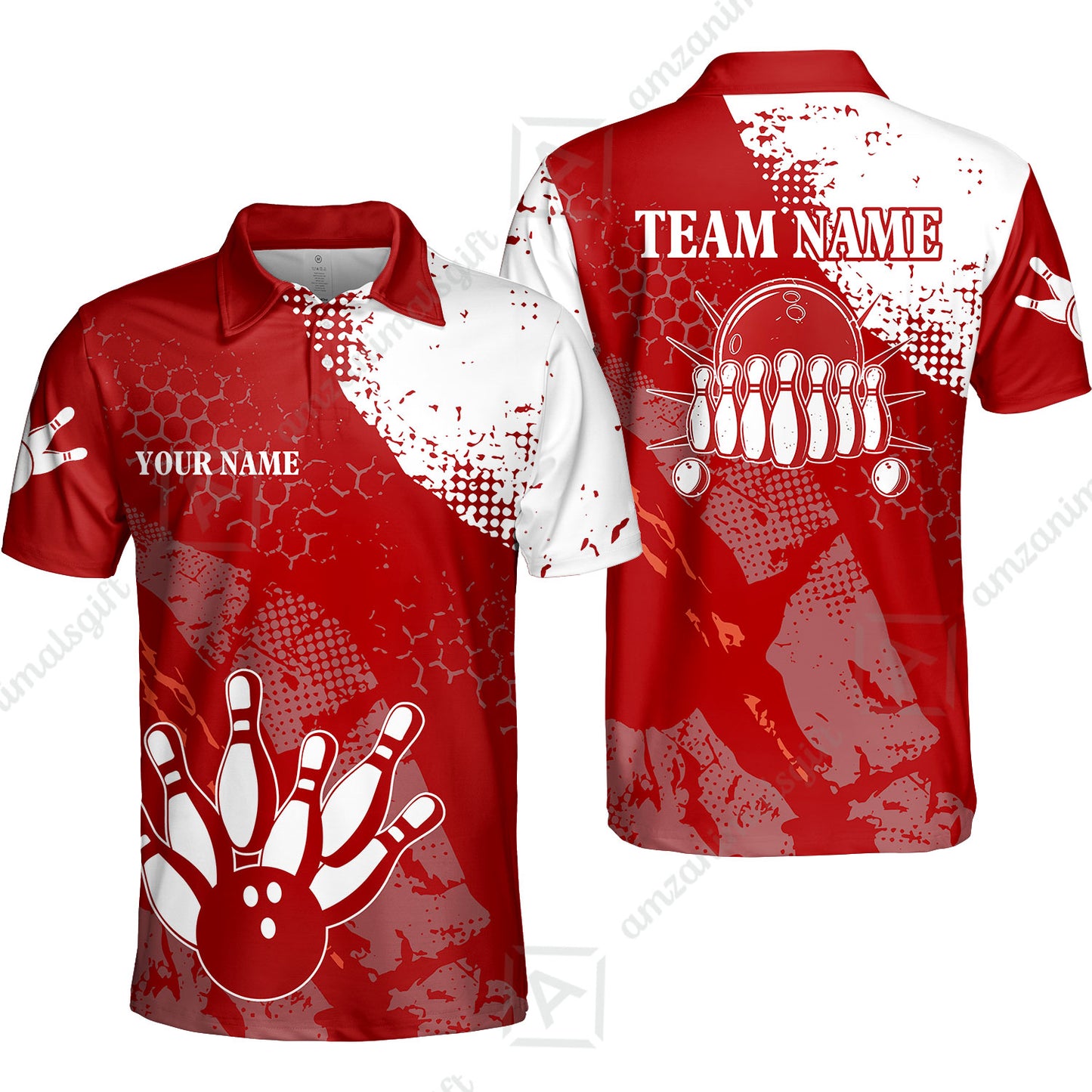 Custom Red and White Retro Bowling Team League Jersey Polo Shirts, Bowling Team Uniforms Jerseys, Personalized Name And Team Name