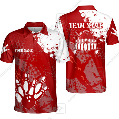Custom Red and White Retro Bowling Team League Jersey Polo Shirts, Bowling Team Uniforms Jerseys, Personalized Name And Team Name