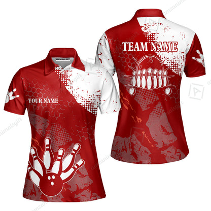 Custom Red and White Retro Bowling Team League Jersey Polo Shirts, Bowling Team Uniforms Jerseys, Personalized Name And Team Name