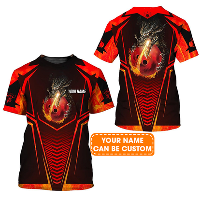 Bowling Custom Name T Shirt, Dragon Fire Flame Personalized Name T-Shirt For Men, Perfect Gift For Bowling Lovers, Bowlers, Team, Friend