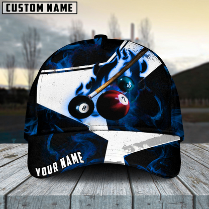 Customized Billiard Cap, Billiard Pool Ball 8 Dark Flame Stroke Personalized Name 3D Hats, Best Billiard Pool Hat For Billiard Players (7 Colors)