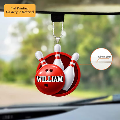 Personalized Bowling Ornament, Bowling Ball And Pins Christmas Keychain, Car Ornament, Christmas Ornament Gifts