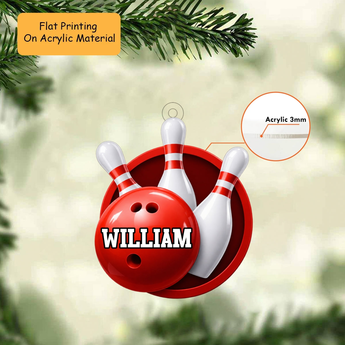 Personalized Bowling Ornament, Bowling Ball And Pins Christmas Keychain, Car Ornament, Christmas Ornament Gifts