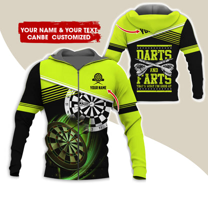 Personalized Name & Text Darts Premium Zip Hoodie, Custom Name Darts And Farts Zip Hoodie For Men & Women - Gift For Darts Lovers, Darts Players
