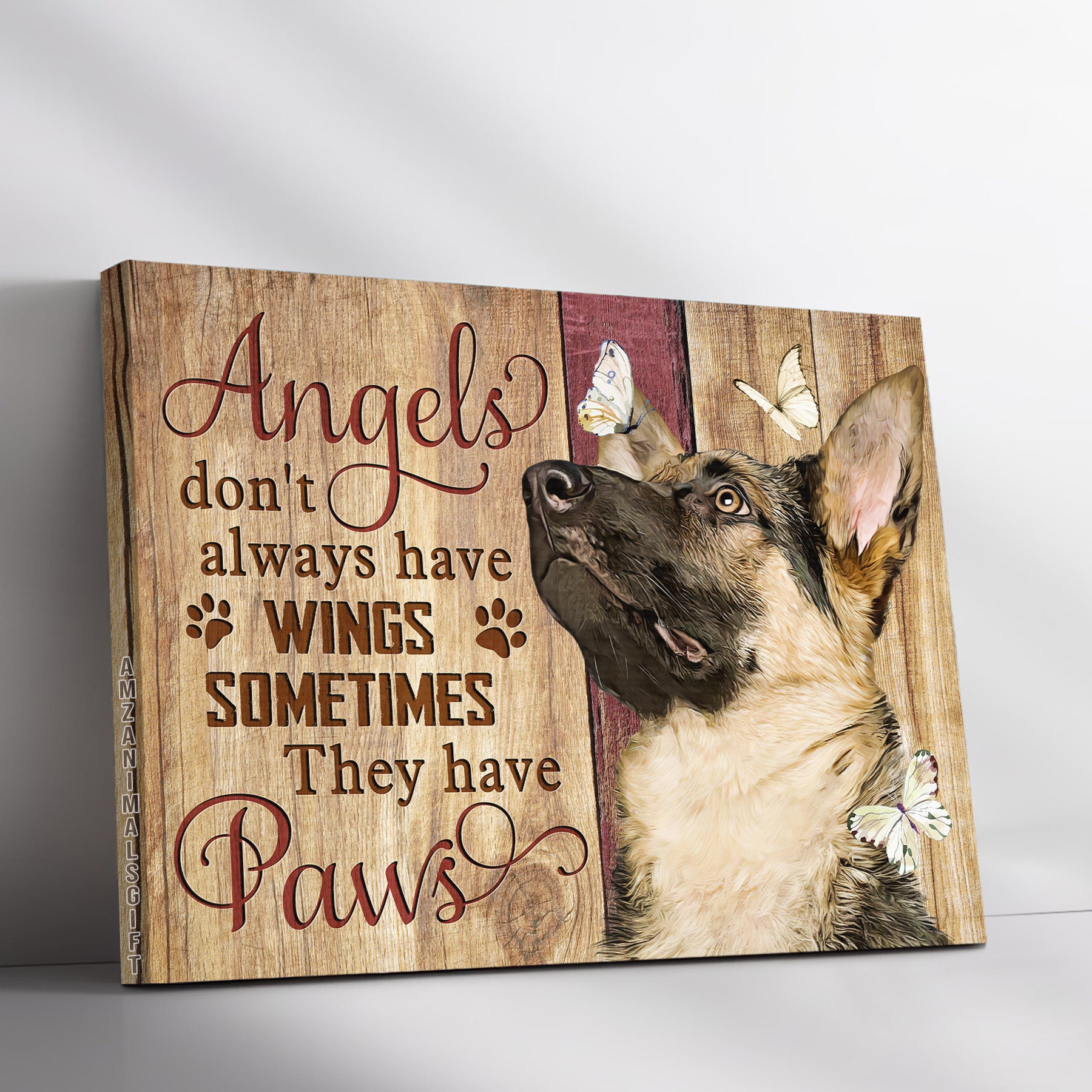 German Shepherd & Jesus Premium Wrapped Landscape Canvas - German Shepherd, Guard Dog, Butterfly, Angels Don't Always Have Wings - Gift For Christian