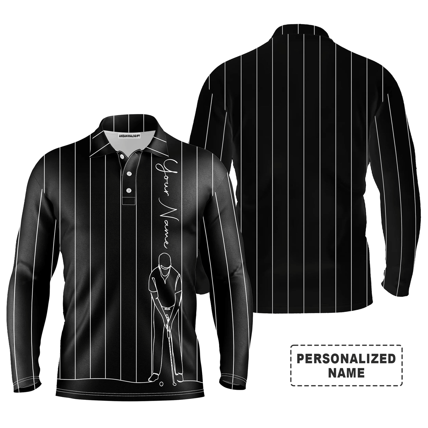 Custom Golf Long Sleeve Men Polo Shirt - Multicolor Stripe Pattern Custom Name Apparel - Personalized Gift For Men, Golf Lover