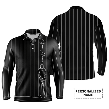 Custom Golf Long Sleeve Men Polo Shirt - Multicolor Stripe Pattern Custom Name Apparel - Personalized Gift For Men, Golf Lover