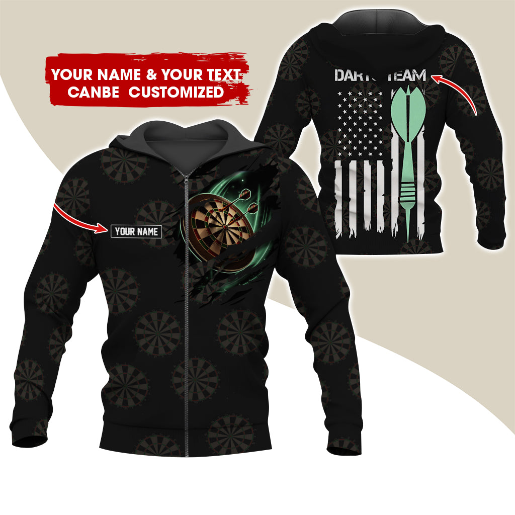 Customized Name Darts Premium Zip Hoodie, Personalized Name & Team Play Darts Team Zip Hoodie For Men & Women - Gift For Darts Lovers, Darts Players