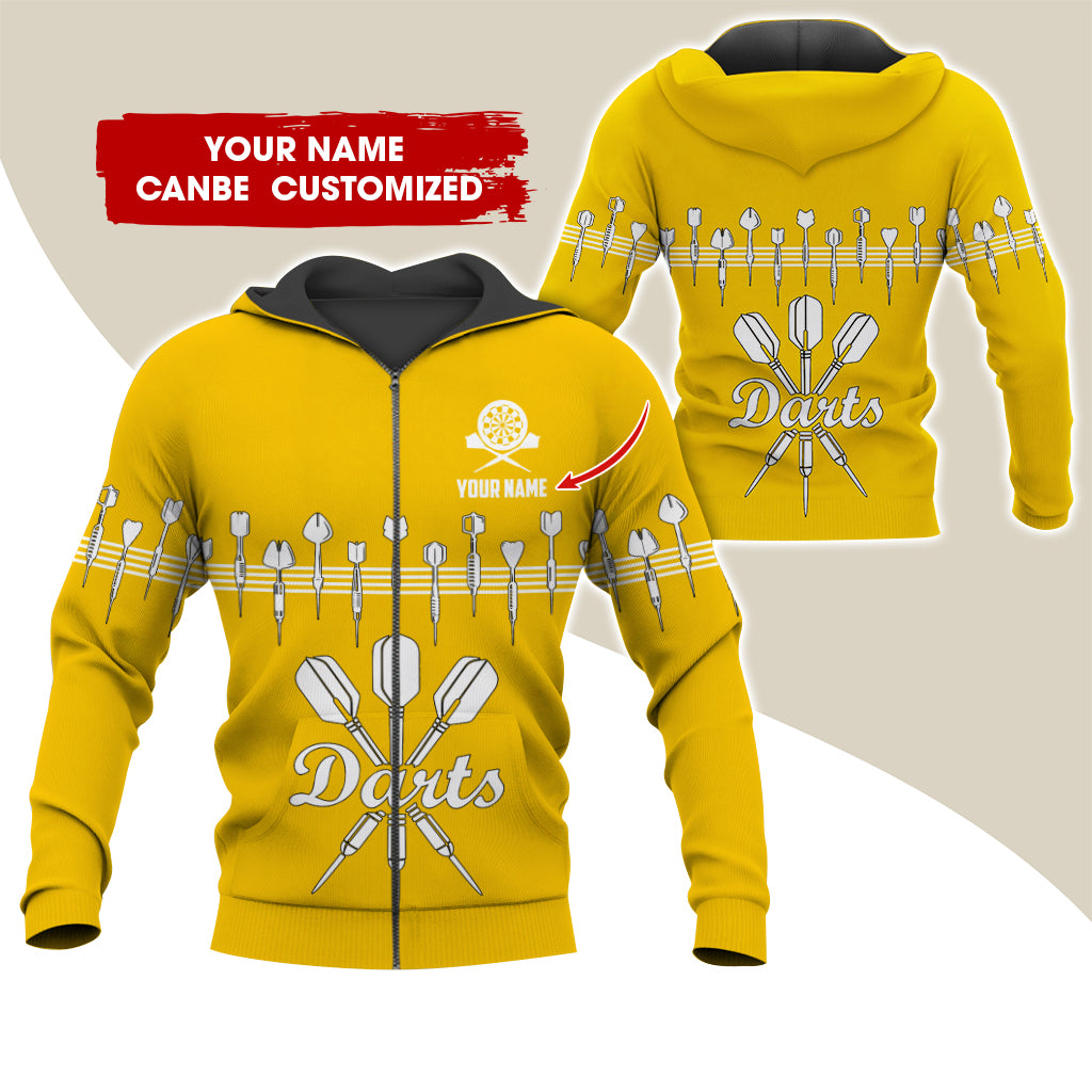 Customized Name Darts Premium Zip Hoodie, Personalized Name Darts Zip Hoodie For Men & Women - Gift For Darts Lovers, Darts Players