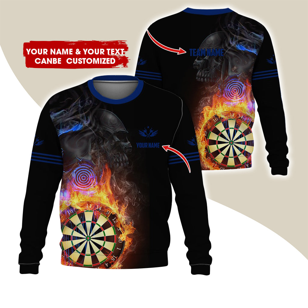 Customized Name Darts Sweatshirt, Personalized Skull Dartboard Flame Sweatshirt For Men & Women - Gift For Darts Lovers, Darts Players