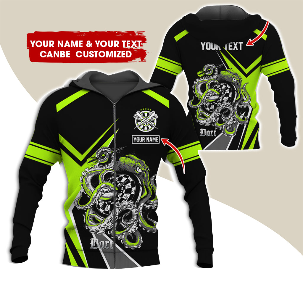 Customized Name & Text Octopus Darts Premium Zip Hoodie, Personalized Darts Zip Hoodie For Men & Women - Gift For Darts Lovers, Darts Players