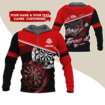 Customized Name Darts Premium Zip Hoodie, Custom Name & Text I'm Sexy And I Throw It Zip Hoodie For Men & Women - Gift For Darts Lovers, Darts Players