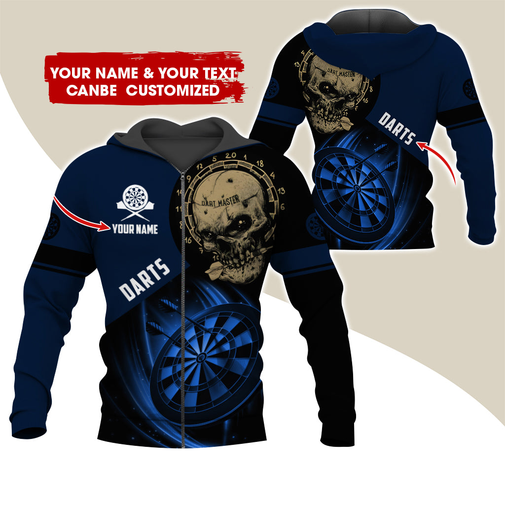 Customized Name Skull Darts Premium Zip Hoodie , Personalized Name Darts Master Zip Hoodie For Men & Women - Gift For Darts Lovers, Darts Players