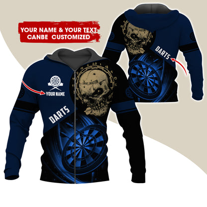 Customized Name Skull Darts Premium Zip Hoodie , Personalized Name Darts Master Zip Hoodie For Men & Women - Gift For Darts Lovers, Darts Players