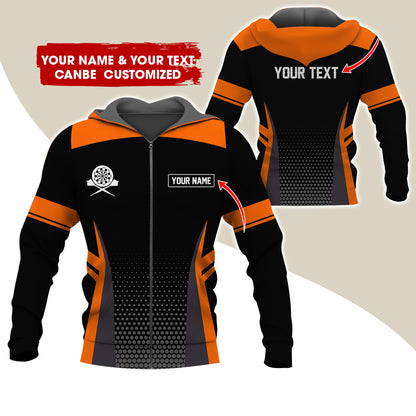 Custom Name & Text Darts Premium Zip Hoodie, Personalized Name Darts Uniforms Zip Hoodie For Men & Women - Gift For Darts Lovers, Darts Players