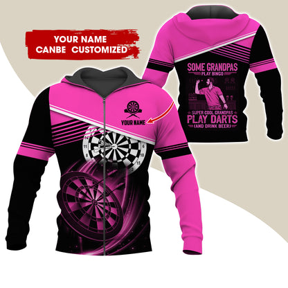 Customized Name Darts Premium Zip Hoodie, Personalized Some Grandpas Play Bingo Darts Zip Hoodie For Men & Women - Gift For Darts Lovers, Darts Players