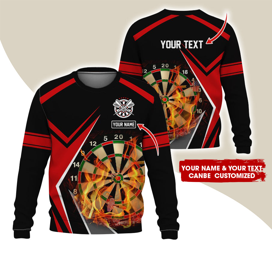 Customized Name & Text Darts Sweatshirt, Personalized Name Dartboard Flame Sweatshirt For Men & Women - Gift For Darts Lovers, Darts Players