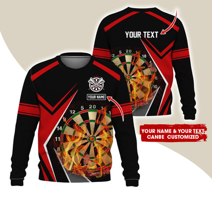 Customized Name & Text Darts Sweatshirt, Personalized Name Dartboard Flame Sweatshirt For Men & Women - Gift For Darts Lovers, Darts Players