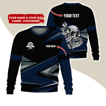 Customized Name & Text Darts Sweatshirt, Personalized Skull Darts Sweatshirt For Men & Women - Gift For Darts Lovers, Darts Players