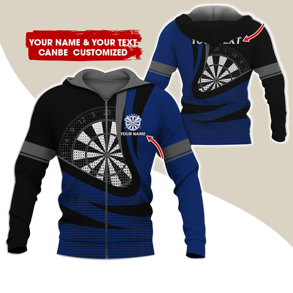 Custom Name & Text Darts Premium Zip Hoodie, Customized Name Polka Dots Darts Zip Hoodie For Men & Women - Gift For Darts Lovers, Darts Players