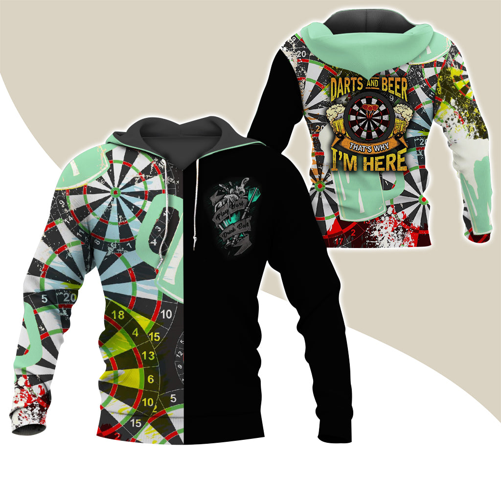 Darts Premium Zip Hoodie, Darts & Beer That’s Why I’m Here Zip Hoodie For Men & Women - Gift For Darts Lovers, Darts Players