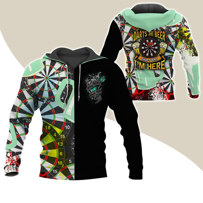 Darts Premium Zip Hoodie, Darts & Beer That’s Why I’m Here Zip Hoodie For Men & Women - Gift For Darts Lovers, Darts Players