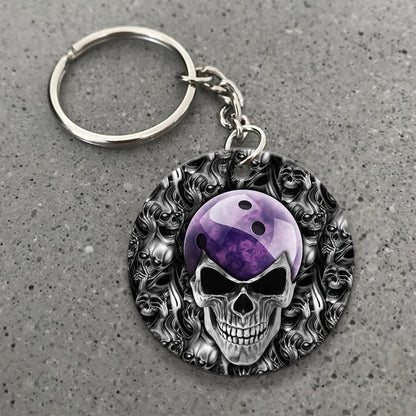 Purple Skull Bowling Ball Acrylic Keychain For Bowling Players - Christmas Gift For Bowling Lovers, Bowling Team, Family, Friends