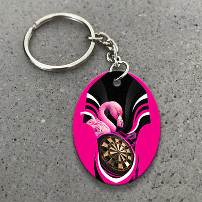 Pink Bullseye Dartboard Flamingo And Darts Acrylic Keychain - Christmas Gift For Darts Lovers, Darts Players, Family, Friends