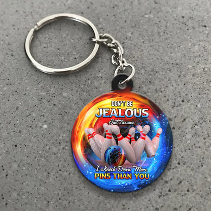 Don't Be Jealous I Knock Down More Pins Bowling Acrylic Keychain - Christmas Gift For Bowling Lovers, Bowling Team Players