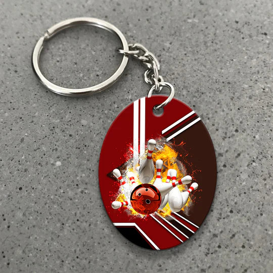 Red Bowling Ball On Fire Crashing Pins Acrylic Keychain For Bowling Players - Christmas Gift For Bowling Lovers, Bowling Team, Family, Friends