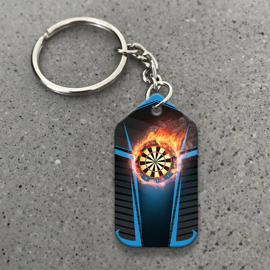 Darts Board In Flames Personalized Name Darts Acrylic Keychain - Christmas Gift For Darts Lovers, Darts Team Players, Family, Friends