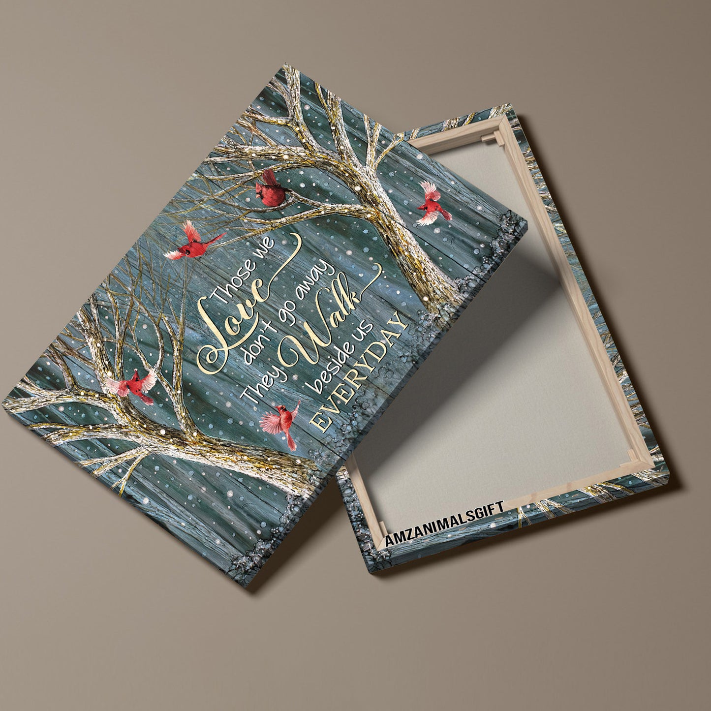 Memorial Premium Wrapped Landscape Canvas - Magic Forest, Winter Painting, Red Cardinal, Those We Love Don't Go Away - Heaven Gift For Members Family