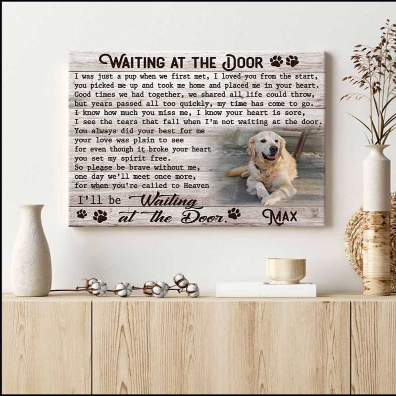Personalized Dog Landscape Canvas, Memorial Dog Gift, Custom Canvas Prints Memorial Pet Photo Waiting At The Door, Perfect Gift For Dog Lovers, Family