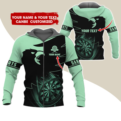 Customized Name & Text Eagle Darts Premium Zip Hoodie, Personalized Dartboard Zip Hoodie For Men & Women - Gift For Darts Lovers, Darts Players
