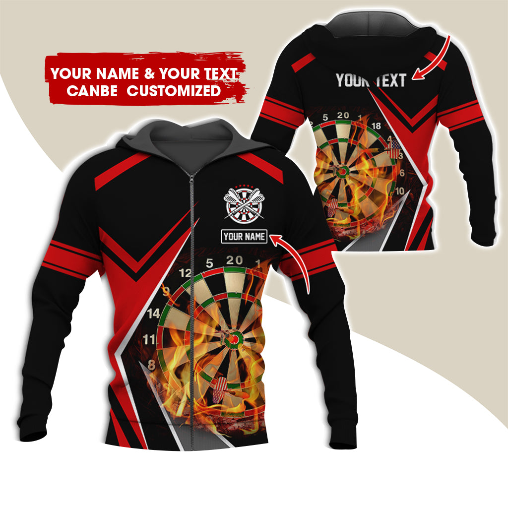 Personalized Name & Text Darts Premium Zip Hoodie , Customized Dartboard Flame Zip Hoodie For Men & Women - Gift For Darts Lovers, Darts Players