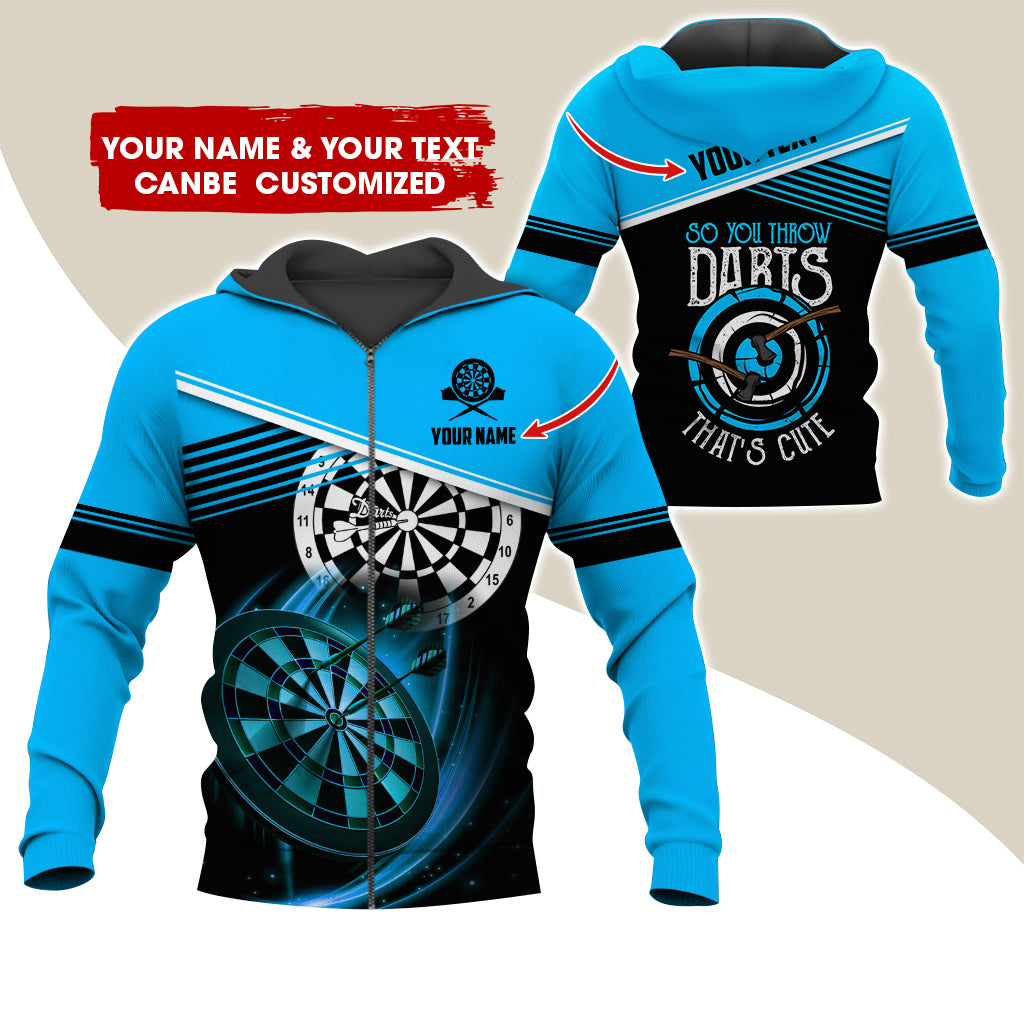 Personalized Name & Text Darts Premium Zip Hoodie, Customized Darts That's Cute Zip Hoodie For Men & Women - Gift For Darts Lovers, Darts Players
